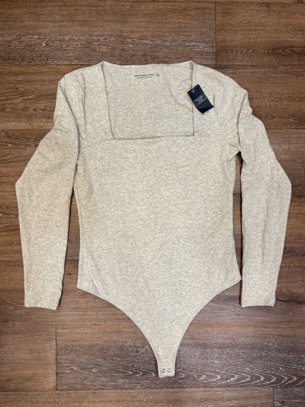 NWT Abercrombie & Fitch Soft A&F Long Sleeve Square Neck Bodysuit Gray L